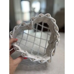 White Woven Wicker Heart Shaped Basket Decorative Storage Cottagecore Farmhouse